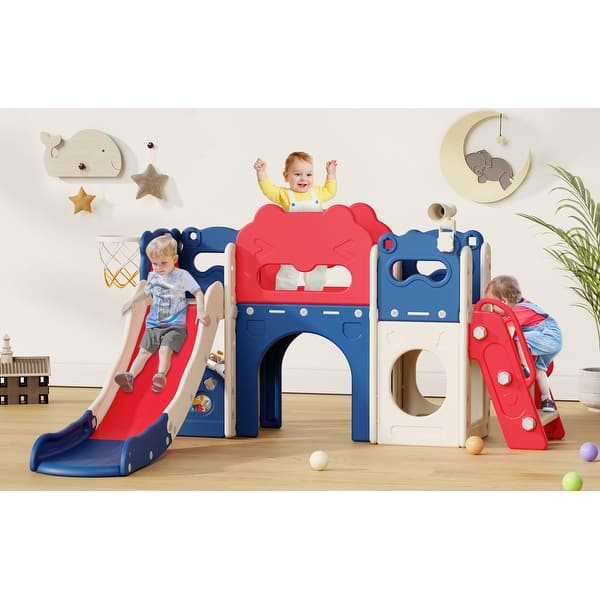 slide 2 of 24, Toddler Slide, 8 in 1 Kids Indoor Slide for Toddler 1-3, Indoor Outdoor Toddler Playground, Baby Slide Toddler Slide Playset Blue&red