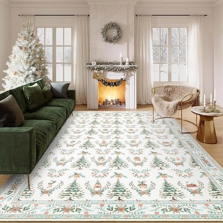 Christmas Area Rugs for Living Room Bedroom Xmas Tree Festival Winter Decorations Rugs Soft Foldable Accent Rug