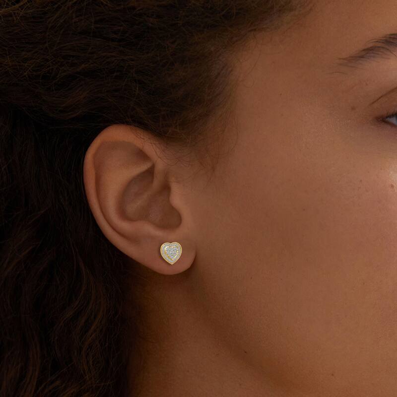 1/3ct TDW Diamond Cluster Heart Stud Earrings in 10K Gold for Women - Yellow