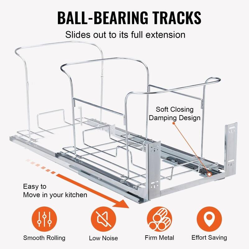 Pull-Out Trash Can, 35Lx2 Double Bins, Under-Mount Kitchen Waste Container with Slide & Door Kit, 110 lbs Capacity
