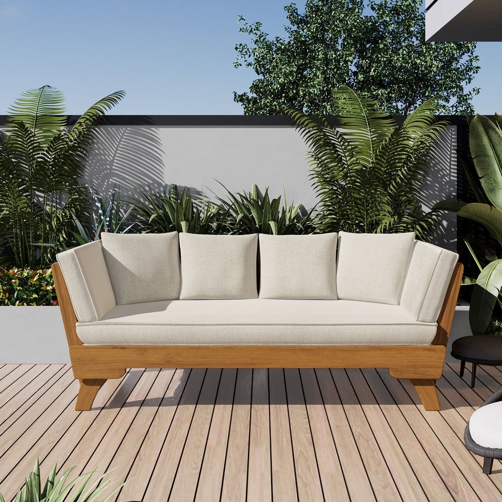 Ottavio Outdoor Acacia Wood Daybed with Cushions by Christopher Knight Home