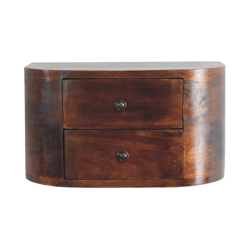 Chestnut Solid Wood 2-Drawer Floating Nightstand with Rounded Edges