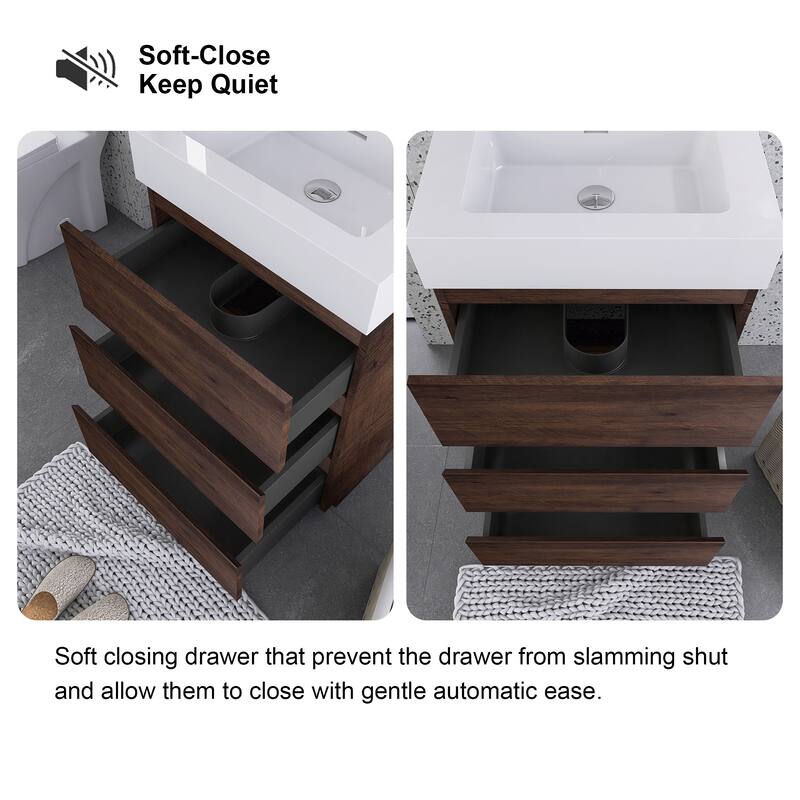 Freestanding Bathroom Vanity with White Solid Surface Top