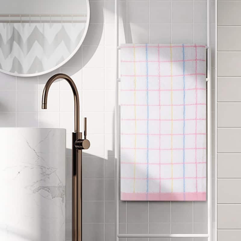 Checkered Bathroom Hand Towels, 100% Cotton Soft Absorbent Quick Drying Towel Sets - Pink - 2 Pack