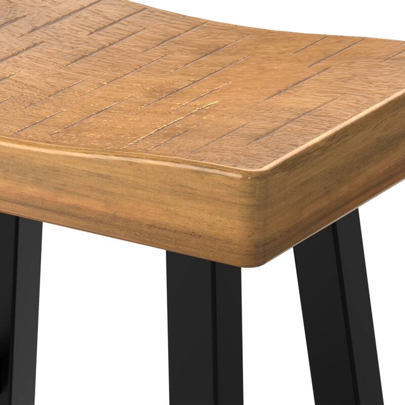 24" Farmhouse Oak Solid Wood Backless Set of 2 Saddle Stool