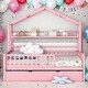 preview thumbnail 19 of 25, Modern Full Size House Bed Kids Bed with Twin Size Trundle and Shelf,Playhouse Design Pink