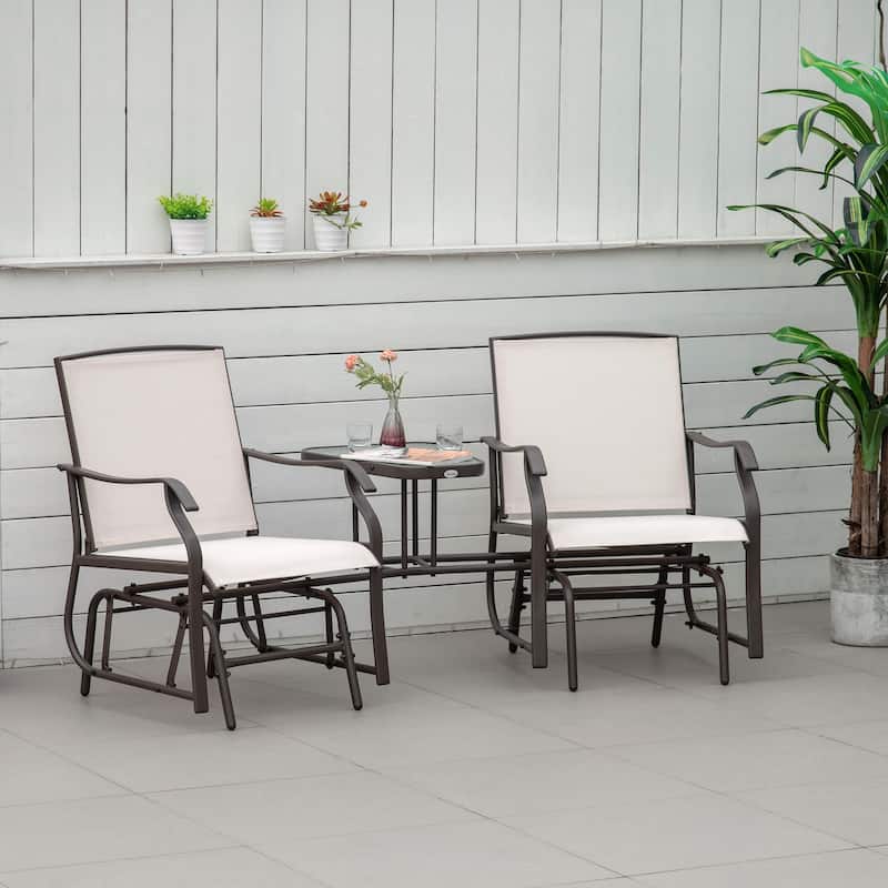 Outsunny Outdoor Glider Chairs with Coffee Table, Patio 2-Seat Rocking Chair Swing Loveseat with Breathable Sling