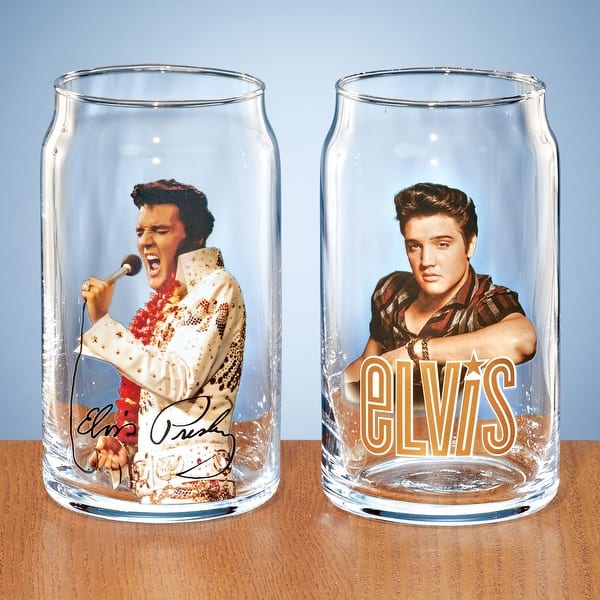 slide 2 of 2, Elvis Presley 16 oz. Glasses - Set of 2 - 3 x 5.25 x 3 Brown - 3 x 5.25 x 3