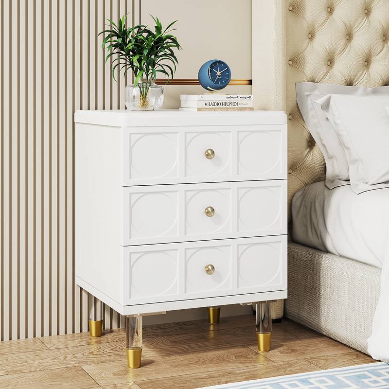 3-Drawer Bedside Table Nightstand for Bedroom - White+Gold-1PCS