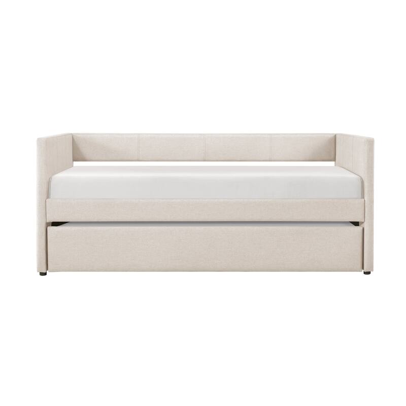 1pc Daybed with Trundle Beige Fabric Upholstery Wooden Frame Modern Home Furniture