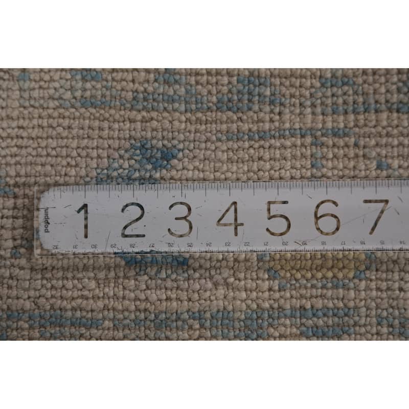 Hand Knotted Oriental 100% Wool Carpet Transitional Geometric Navy Blue & Blues Oushak Runner Rug - 12' 10'' X 3' 0''