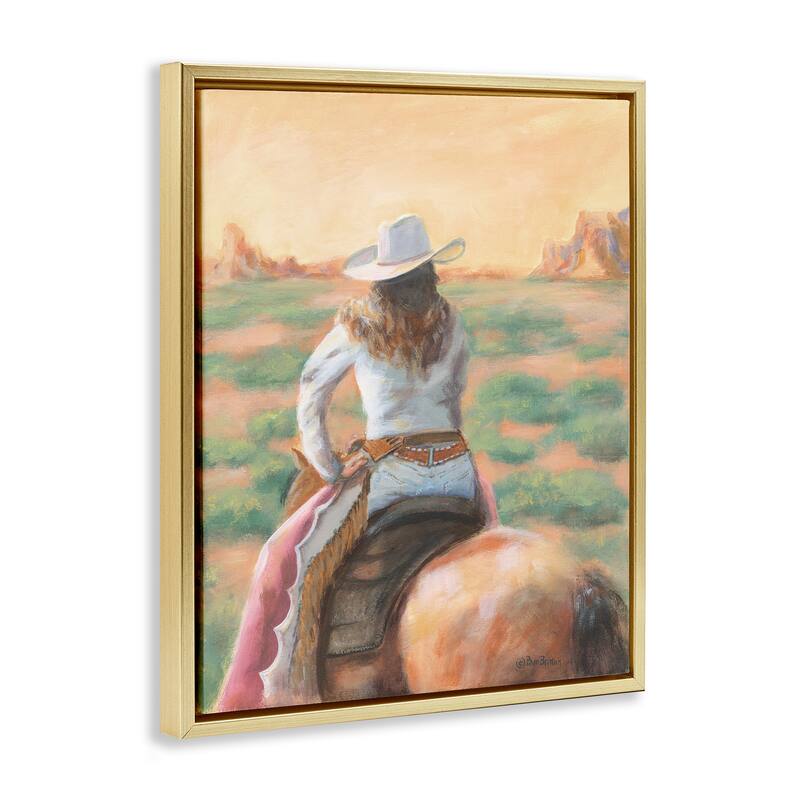 Stupell Cowgirl Atop Country Horse Framed Floater Canvas Wall Art Design By Pam Britton