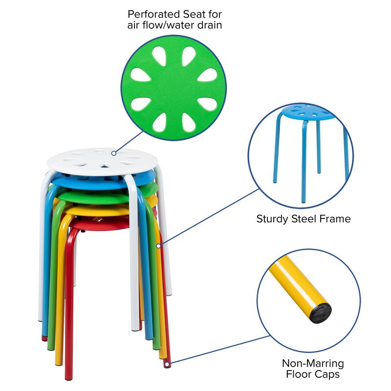 Plastic Nesting Stack Stools - School/Office/Home, 17.5"Height (5 Pack) - 16.5"D x 16.5"W x 17.5"H