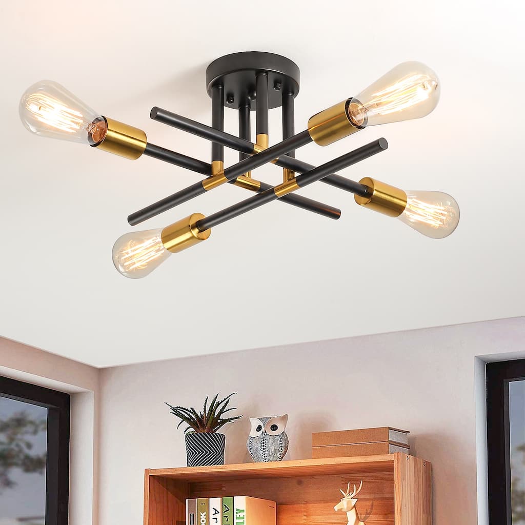 4-Light Modern Semi-Flush Mount Light for Bedroom Study Living Room