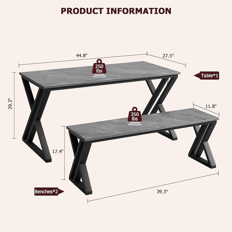Kitchen Room Dining Table Set with Benches for 4 for Kitchen, Apartment, Studio