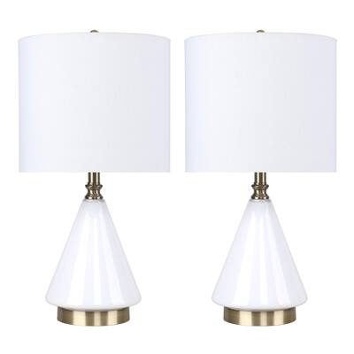 20" Glass Accent Lamp with Cone-Shaped base and Linen Drum Shade (Set of 2)