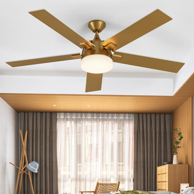 Moasis 5 Blade Ceiling Fan 52 Inch Modern Black and Gold Ceiling Fan - 52"L x 52"W x 15.3"H - Gold