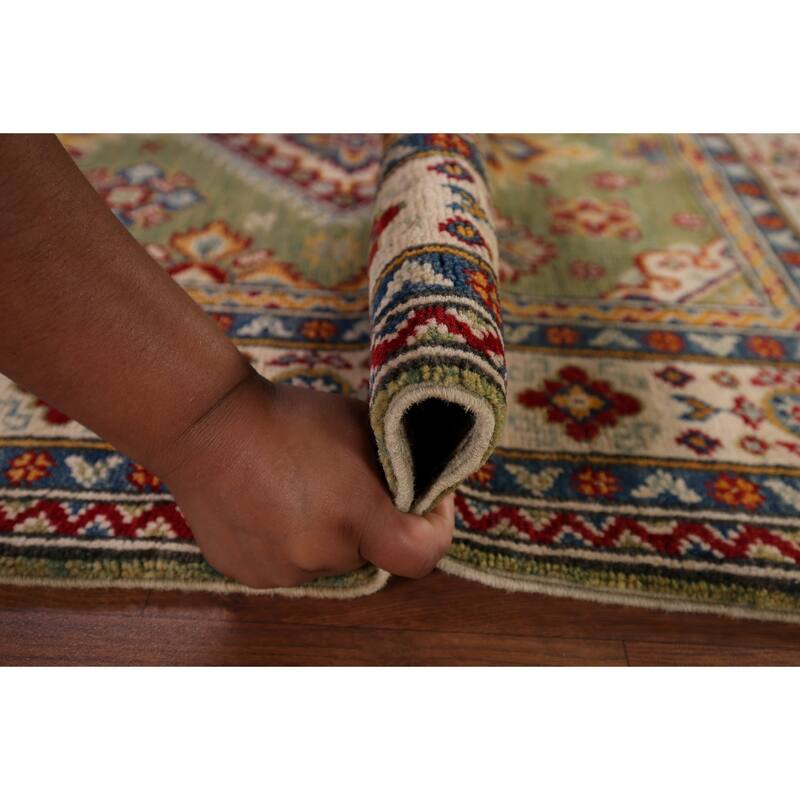 Light Green Kazak Accent Rug Handmade Wool Carpet - 3'4" x 4'9"
