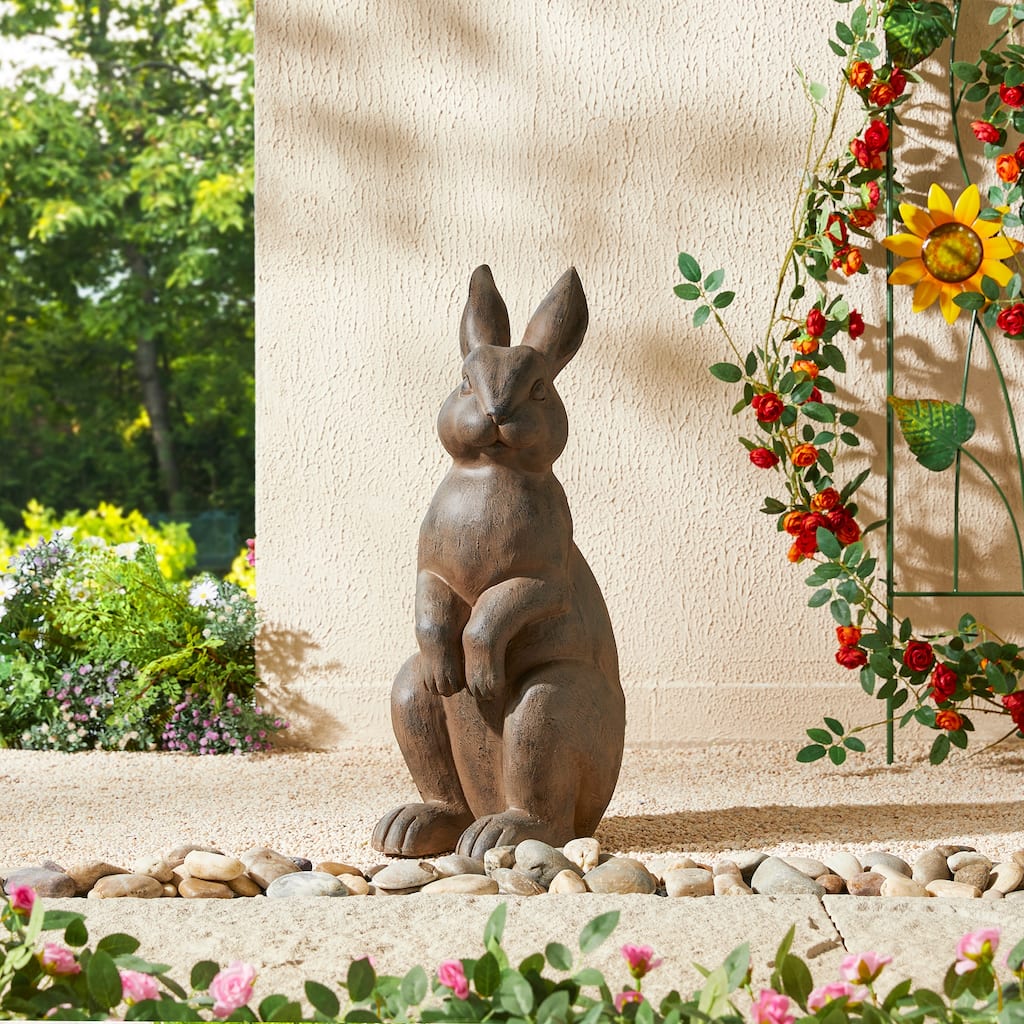 Glitzhome MgO Standing Rabbit Bunny Garden Yard Statue Indoor Figurines