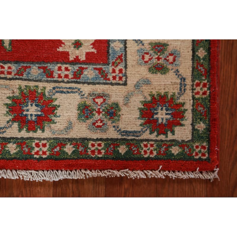Red Kazak Foyer Rug Hand-Knotted Traditional / Geometric Wool Carpet - 2'9"x 3'9"