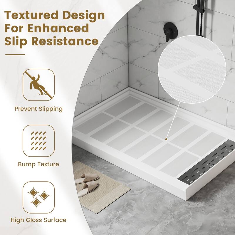 SMC Alcove Single Threshold Shower Pan Base, S/S Drain Cover Included, cUPC Certified, Slip-Resistant