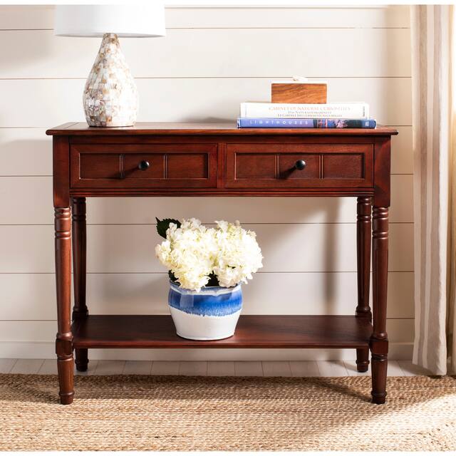 SAFAVIEH Samantha Dark Cherry 2-drawer Console Table - 35.8" x 13.8" x 29.5"