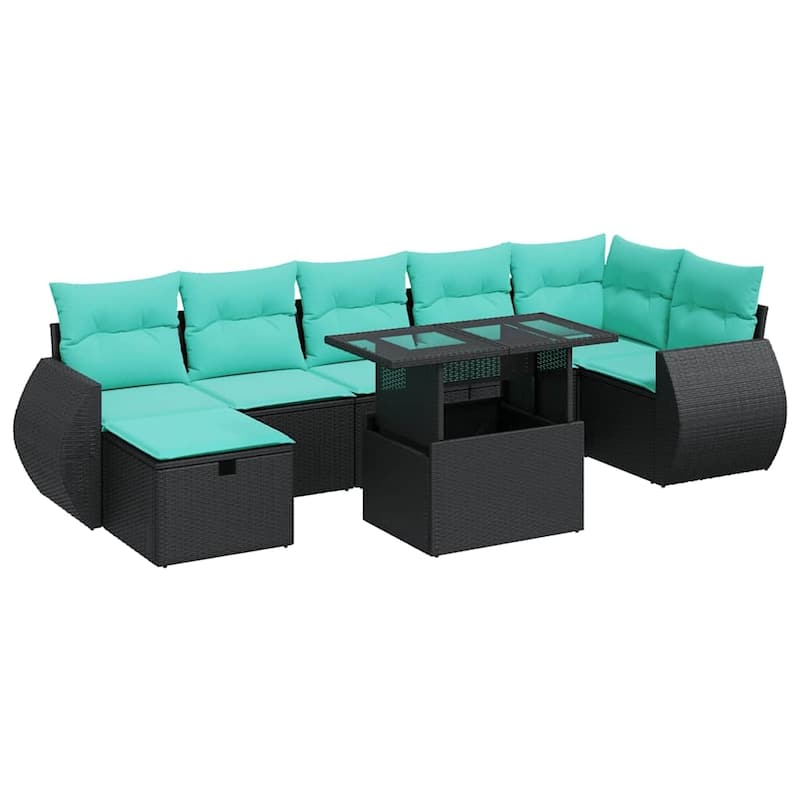 vidaXL Patio Sofa Set with Cushions Sectional Couches 8 Piece Poly Rattan - 24.4" x 24.4" x 27.2"
