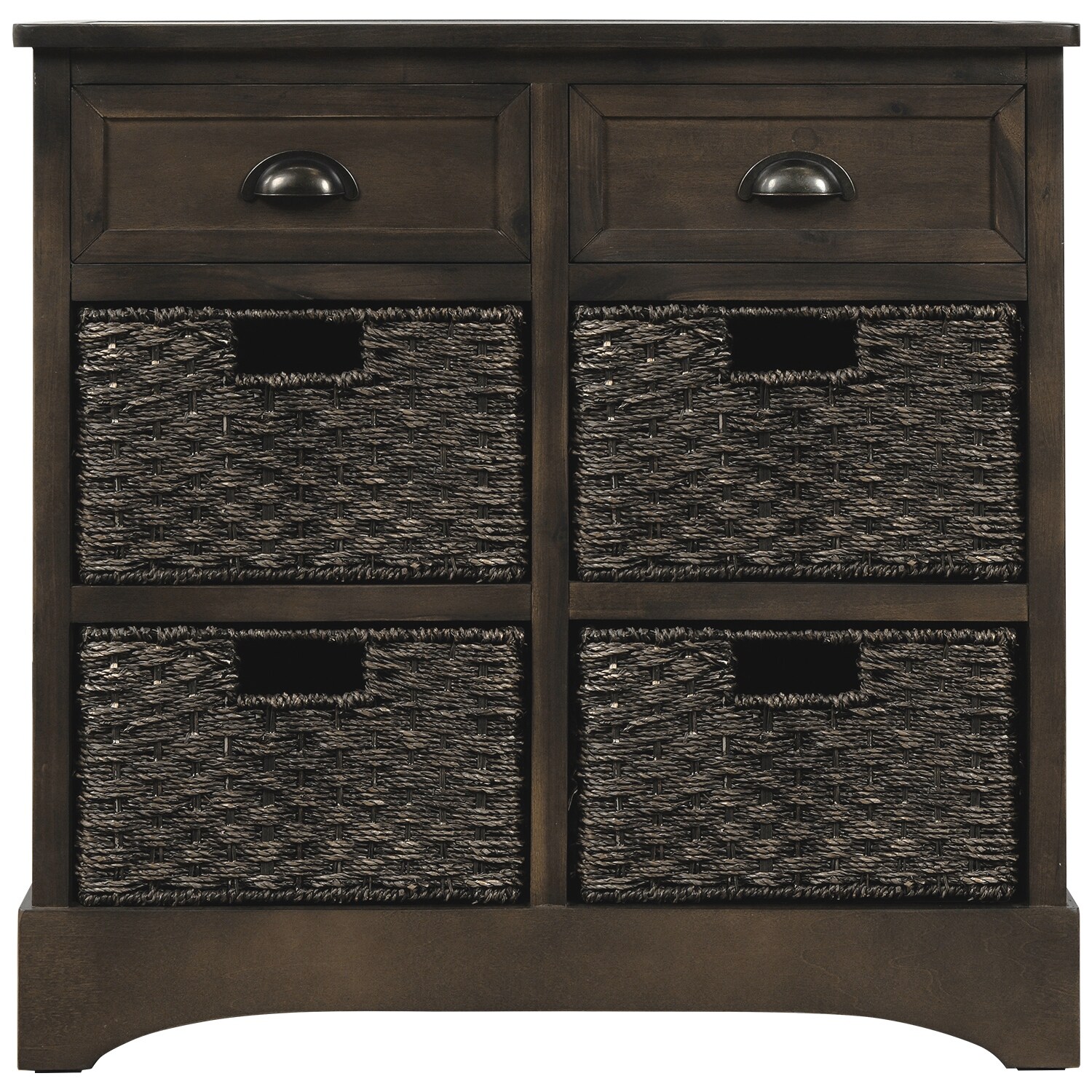 Rustic 2-Drawer Storage Cabinet with 4 Classic Rattan Doors-image