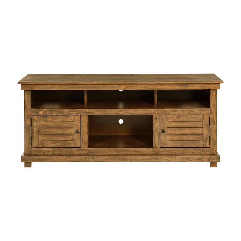 2 Doors and 4 Open Shelves Wooden TV Stand in Distressed Brown - Distressed Brown