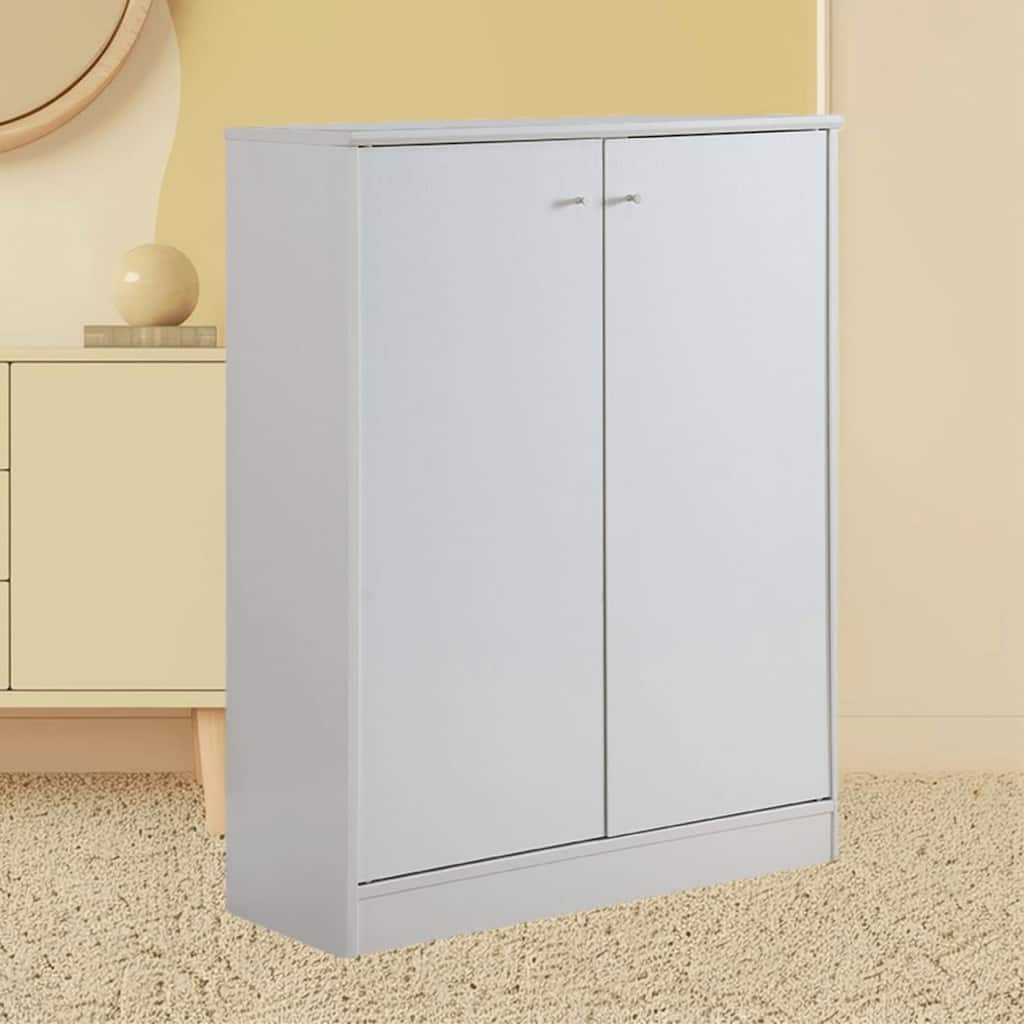 Five-Shelf Free Standing Shoe Cabinet with Two Doors and Modern Metal Knob Handles, for Hallway, Entryway Organization
