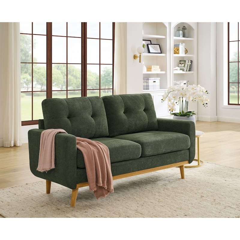 67.7" Mid-Century Tufted Loveseat with Wood Legs - 29.5" D x 67.7" W x 34.6" H