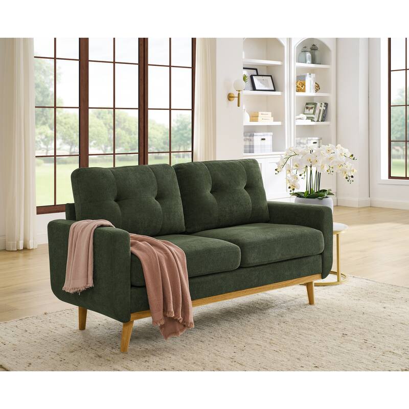 67.7" Wide Green Polyester Upholstered Tufted Loveseat Sofa With Wooden Legs - Multi-Color