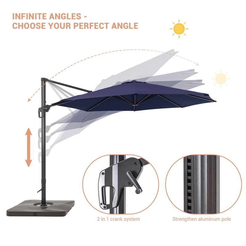 BONOSUKI Outdoor 11Ft UV Protection Patio Cantilever Umbrella w/Base