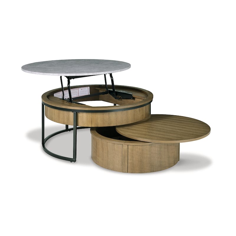 Signature Design by Ashley Fridley Gray/Brown Nesting Cocktail Tables with Lift Top and Hidden Storage (Set of 2)