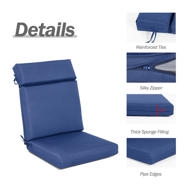 Aoodor 2Pcs Outdoor High Back Dining Chair Cushion Set 44''x21''x3.2''