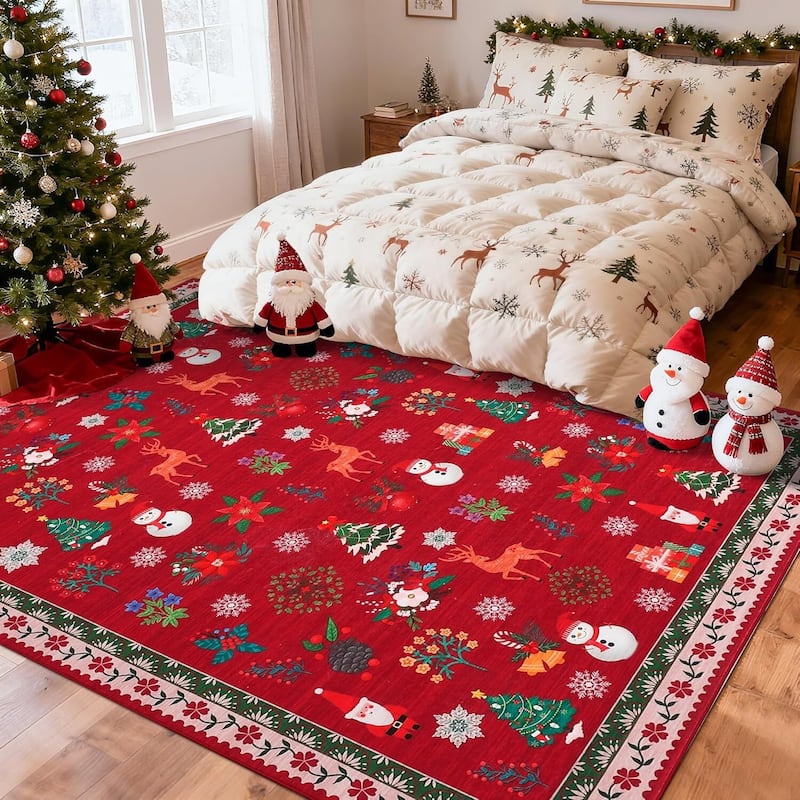 Washable Christmas Area Rug for Bedroom Holiday Decor - 1'6" x 2'6"