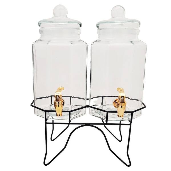 2 gallons Clear Glass Beverage Dispenser Jar Spigot Stand Set Home Party  Buffet