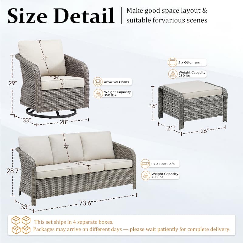 Pocassy Outdoor Patio Furniture Wicker Sofa Chair Set