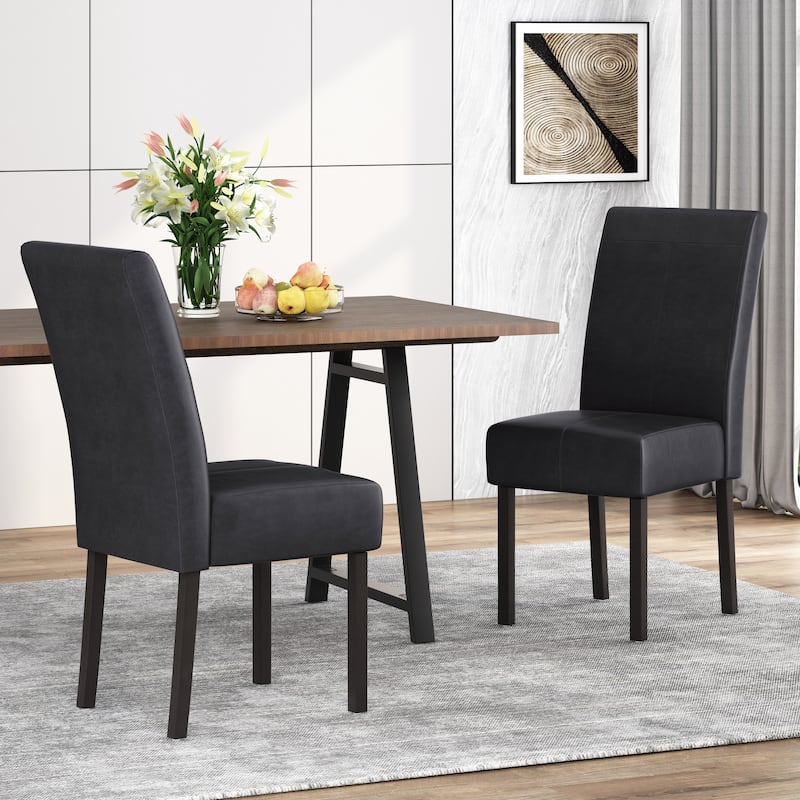 Armless Faux Leather Dining Chairs Set of 2 Modern Upholstered Kitchen Chairs - Black