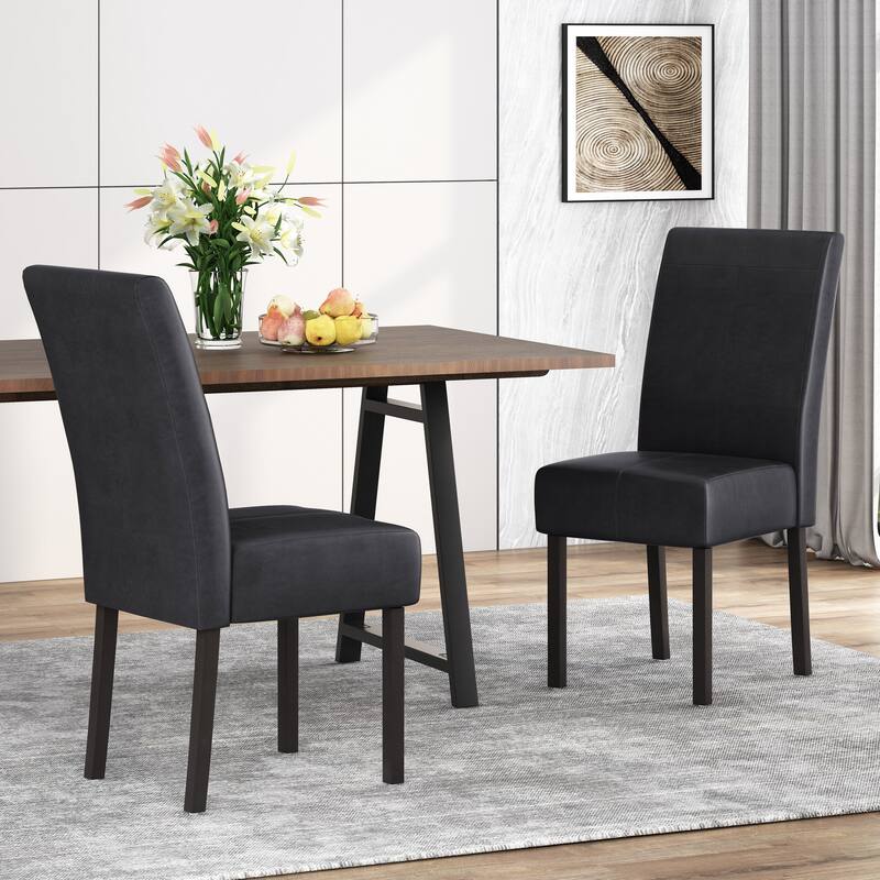 Set of 2 PU Leather Dining Chairs Solid Wood Frame Armless Modern Design - Black