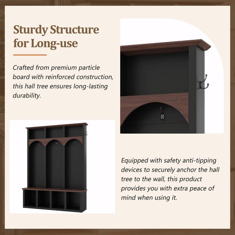 Farmhouse Wooden Style Hall Tree with Arched Design