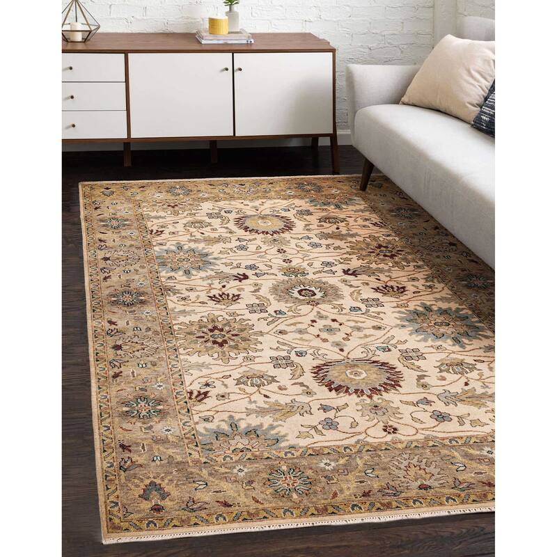 ECARPETGALLERY Hand-knotted Jules Serapi Ivory Wool Rug - 6'1 x 8'10