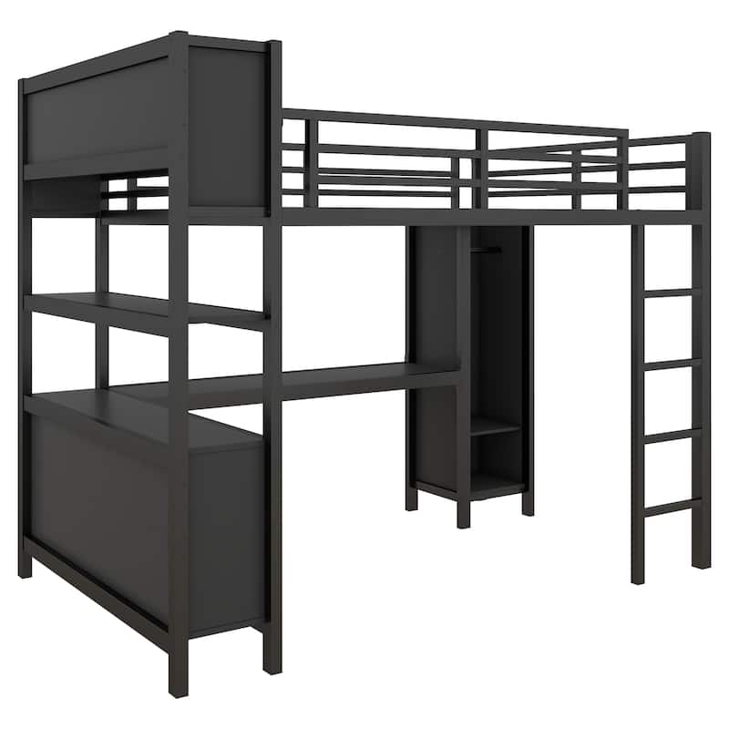 Full Size Metal Loft Bed with Wardrobe, Desk, and Storage, Ideal for Kids, Teens, and Adults