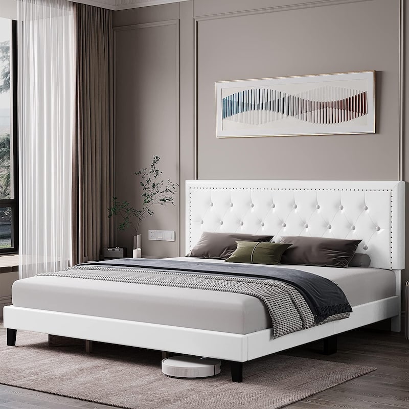 Upholstered Bed Frame with Adjustable Headboard