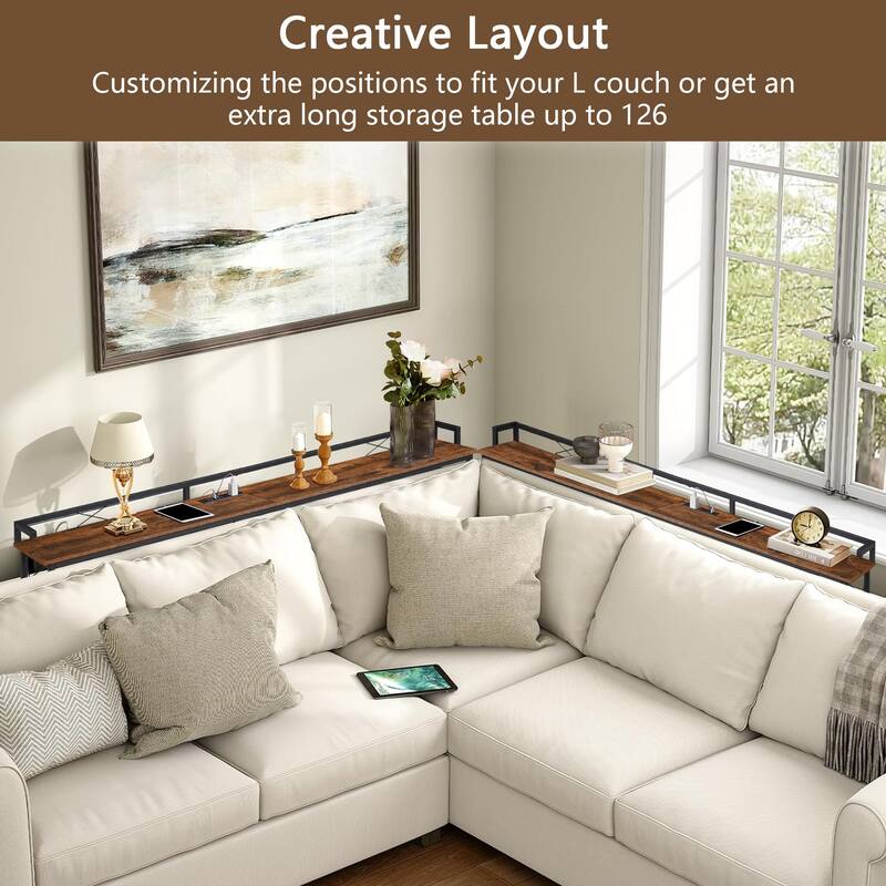 Console Table with 2 Outlet and 2 USB Ports,Entryway Table Narrow Charging Station Sofa Table