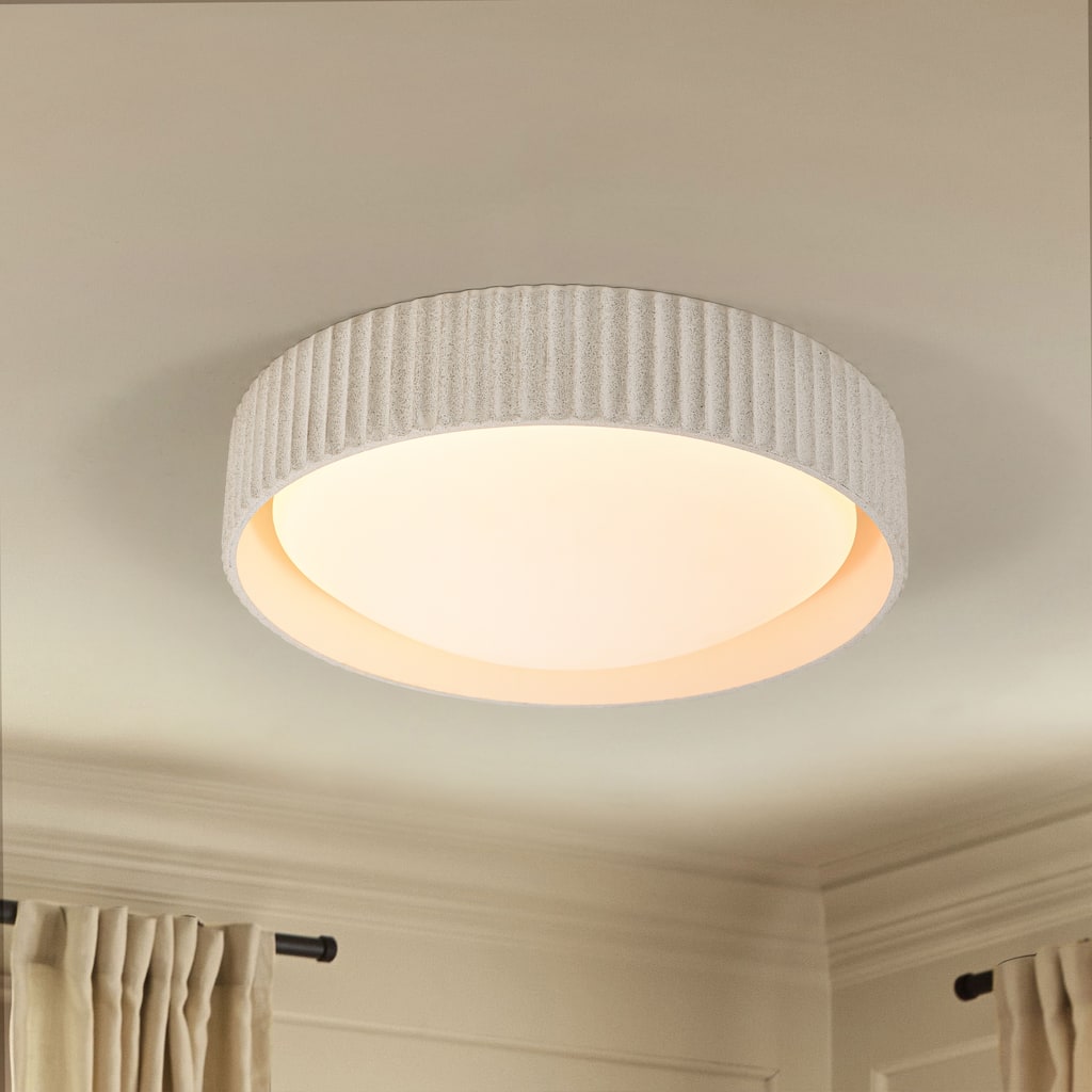 25W Modern Beige Cement LED Flush Mount Ceiling Light, Minimalist Textured Design for Bedroom & Bathroom - 1 Light