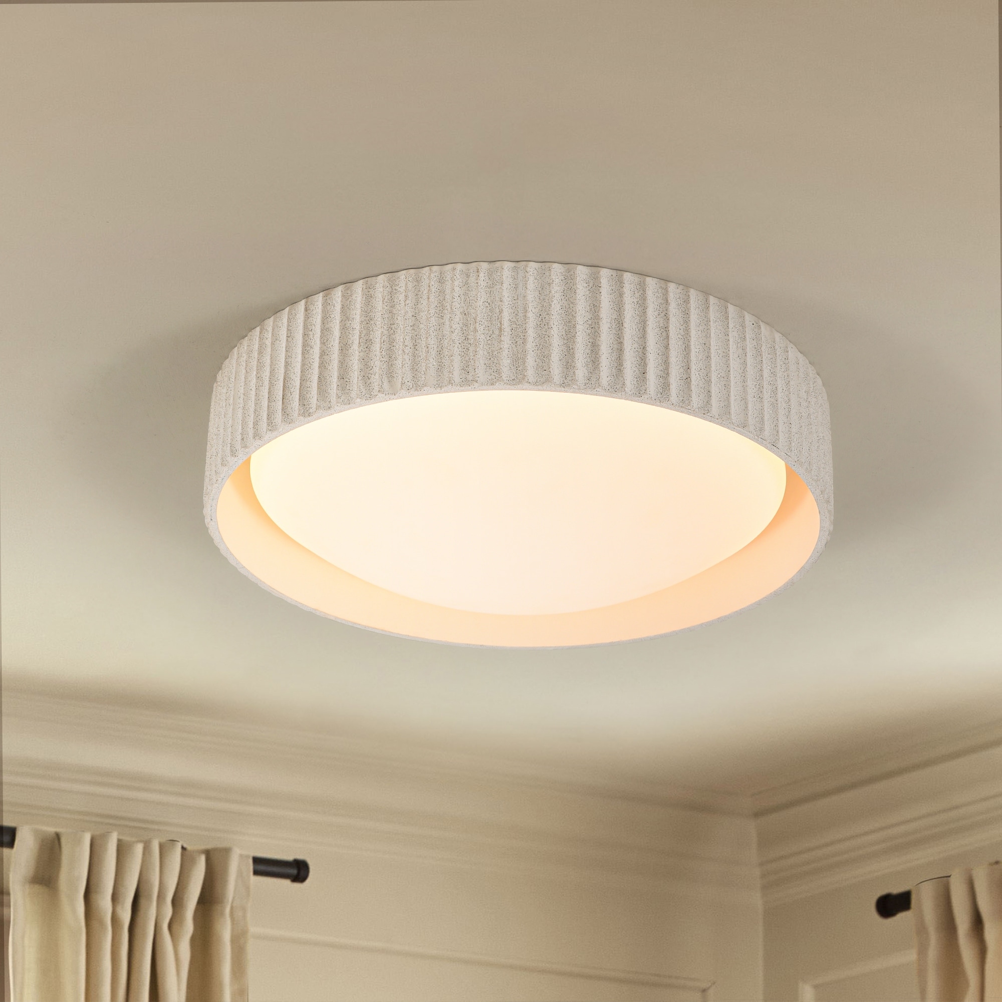 Rennnsan 25W Modern Beige Cement LED Flush Mount Ceiling Light, Minimalist Textured Design for Bedroom & Bathroom - 1 Light