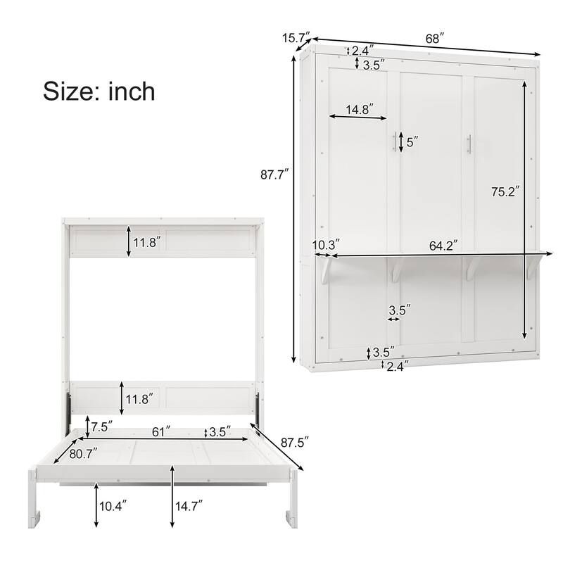 White Wood Queen Size Murphy Beds