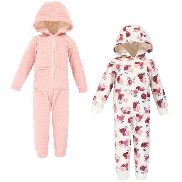 slide 1 of 1, Hudson Baby Toddler Girl Fleece Jumpsuits, Coveralls, and Playsuits 2pk, Floral 2T - White/Pink