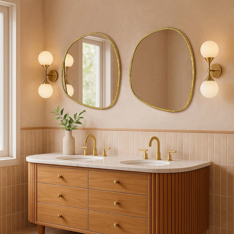 TEHOME Asymmetrical Irregular Shaped Mirror Antiqued Gold Asymmetrical Accent Mirror Irregular Bathroom Wall Mirror 27" x 27"